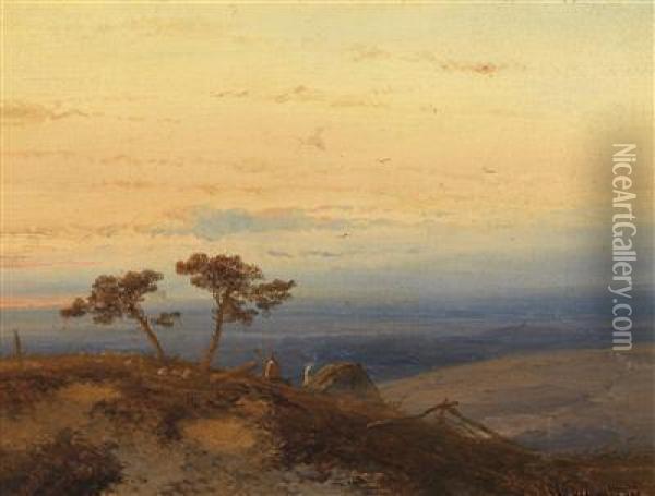 Dusk Over Anopen A Landscape Oil Painting - Johannes Franciscus Hoppenbrouwers