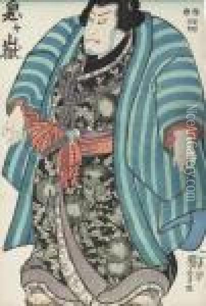 A Large Figure Of A Sumo Wrestler Dressed In Outdoor Robesdecorated With Thistles Oil Painting - Utagawa Kuniyoshi