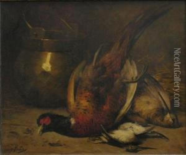 Nature Morte Au Chaudron Et Au Faisan Oil Painting - Leon Charles Huber