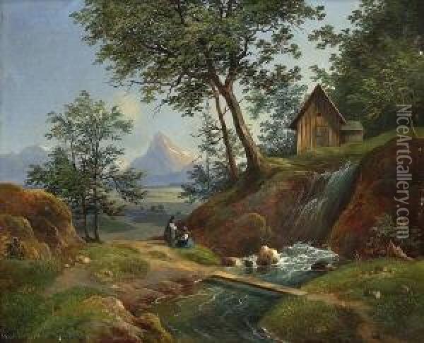 Gebirgslandschaft Mit
 Waldbach. Oil Painting - Wilhelm Steinfeld