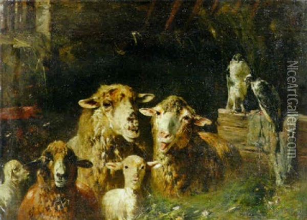 A Stable Of Sheep Oil Painting - Otto Friedrich Gebler