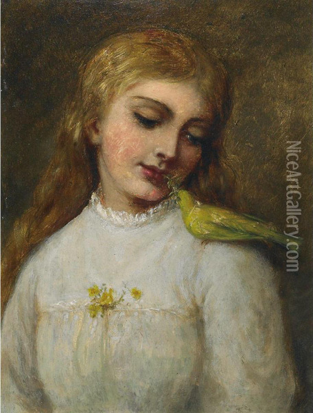 Miss Grahame With Canary Oil Painting - Charlotte Mount B. Schreiber