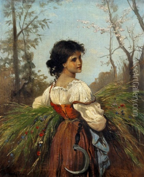 Maid Returning From The Fields Oil Painting - Hermann David Salomon Corrodi