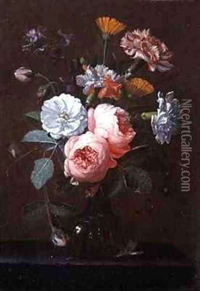 Still Life of Roses Carnations and Other Flowers Oil Painting - Jan Pauwel II the Younger Gillemans