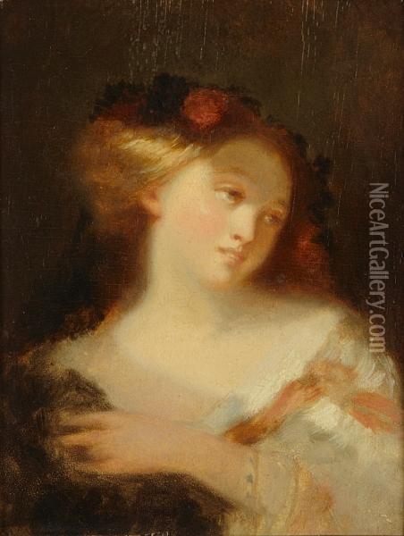 A Portrait Of A Young Woman Oil Painting - Narcisse-Virgile D Az De La Pena