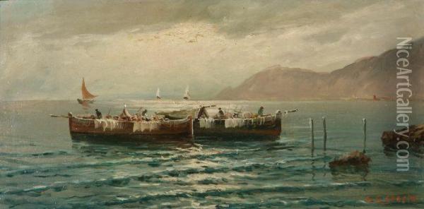 Marina Con Pescatori Oil Painting - Gaetano Esposito
