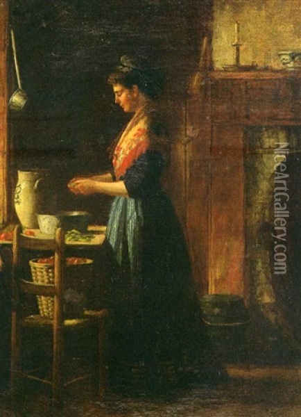 A Woman Shelling Peas Oil Painting - Platt Powell Ryder