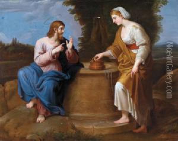 Christus Und Diesamariterin Am Brunnen Oil Painting - Joseph R. Von Hempel