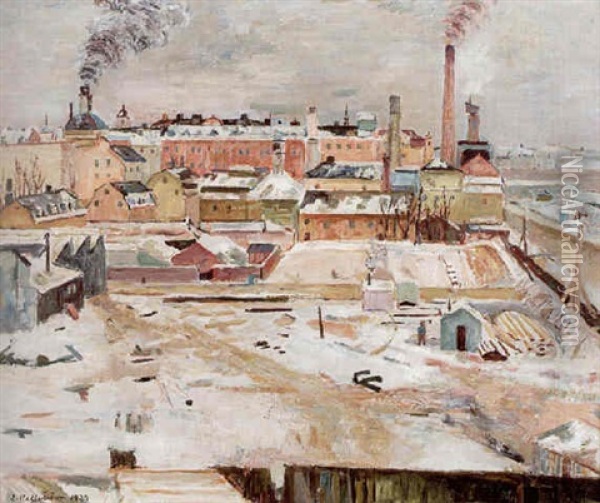 Fran Polhemsgatan - Vintermotiv Fran Kungsholmen, Stockholm Oil Painting - Eric C. Hallstroem