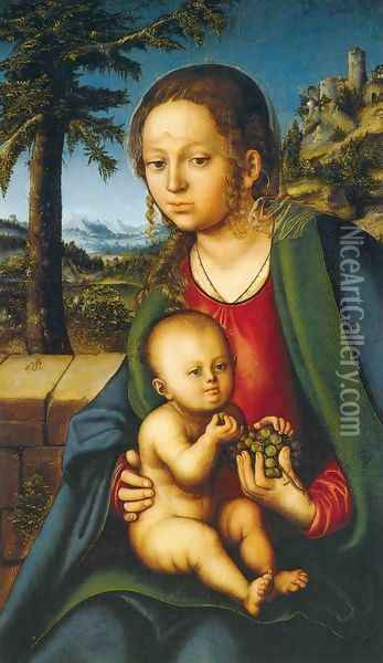 Virgin and Child with a Bunch of Grapes Oil Painting - Lucas The Elder Cranach
