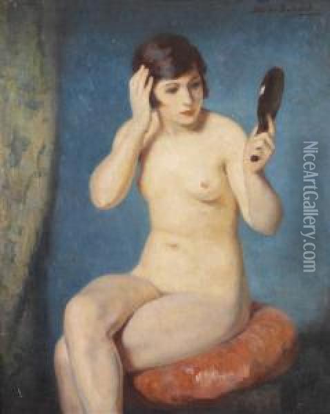 Femme Au Miroir Oil Painting - Francois Xavier Bricard