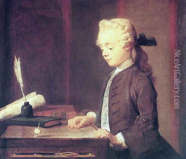 Boy with a Spinning Top (Auguste Gabriel Godefroy) Oil Painting - Jean-Baptiste-Simeon Chardin