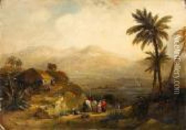 Figures In A North African Landscape Oil Painting - William James Muller