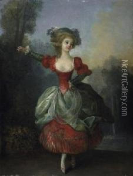 Dancer In Front Of A Fountain In The Park Oil Painting - Jean-Frederic Schall
