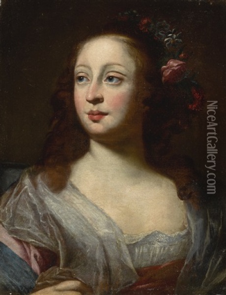 Portrait Of Isabella D'este (1635-1666), Daughter Of Duke Francesco I D'este Of Modena,  Bust Length Oil Painting - Justus Sustermans
