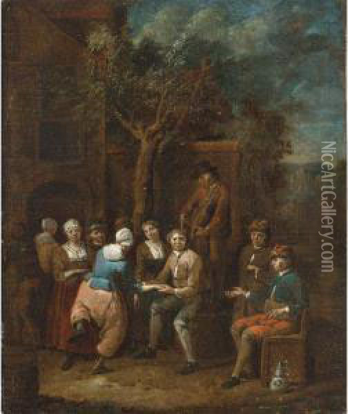 Peasants Making Merry Outside A Tavern Oil Painting - Jan Baptist Lambrechts
