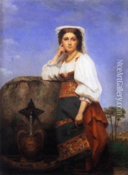 Jeune Italienne A La Fontaine Oil Painting - Eugenie Alexandrine Marie Salanson