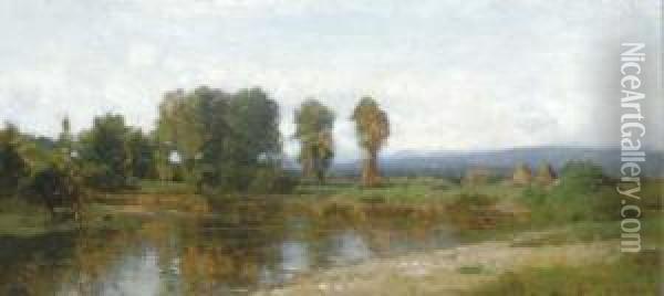 A Quiet River Landscape Oil Painting - John Bunyan Bristol