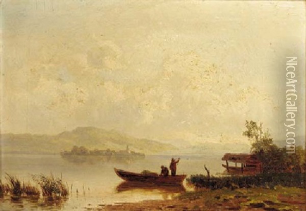 Fishermen On A Lake Oil Painting - Philipp Roeth
