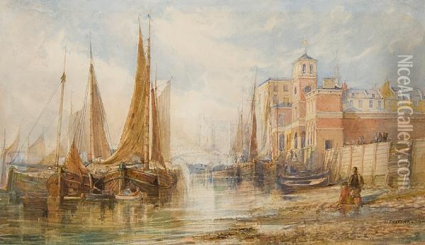 London Thames Scene Oil Painting - Henry Treffry Dunn