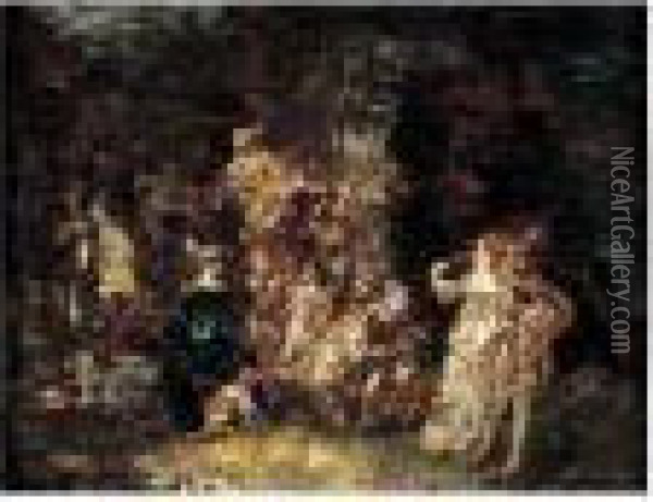 Serenade A La Campagne, Circa 1875 Oil Painting - Adolphe Joseph Th. Monticelli