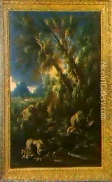 Sturmbewegte Waldlandschaft Mit Zwei Monchen Oil Painting - Alessandro Magnasco