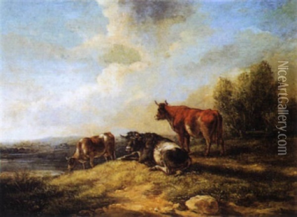Vaches Devant La Mare Oil Painting - Henry Milbourne