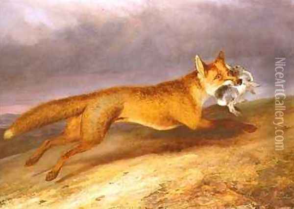 Fox making off with a Rabbit Oil Painting - Charles Hancock