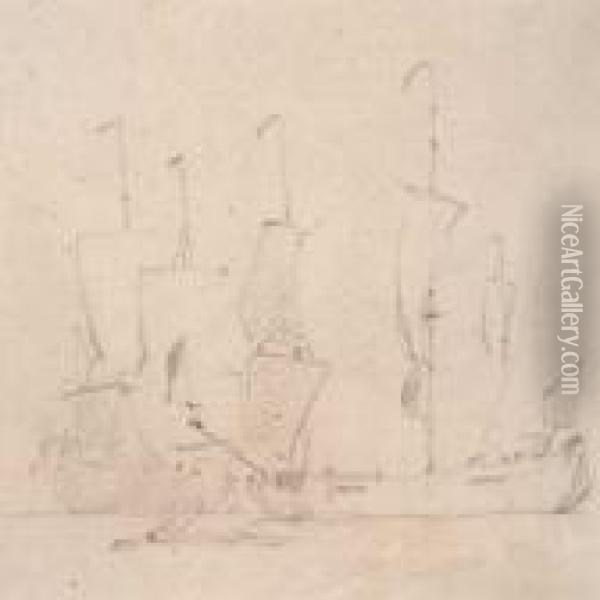 Two Sailing Ships Oil Painting - Willem van de, the Elder Velde
