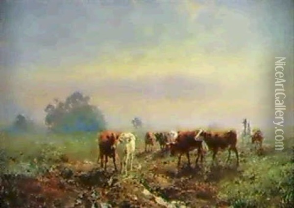 Droving, Early Morning Oil Painting - Jan Hendrik Scheltema