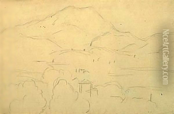 La Montagne Sainte-victoire And Etude D'Arbres Oil Painting - Paul Cezanne