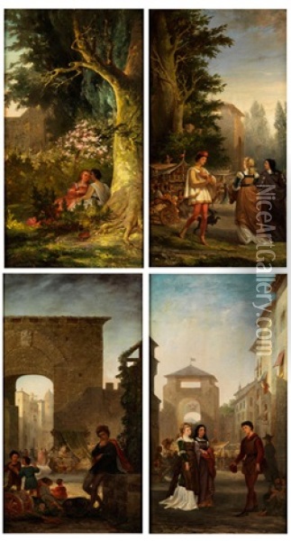 Florentinische Szenen (set Of 4) Oil Painting - Anna Susannah Fries