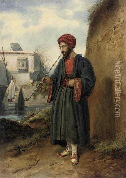 An Arab Smoking Oil Painting - Vittorio Rappini
