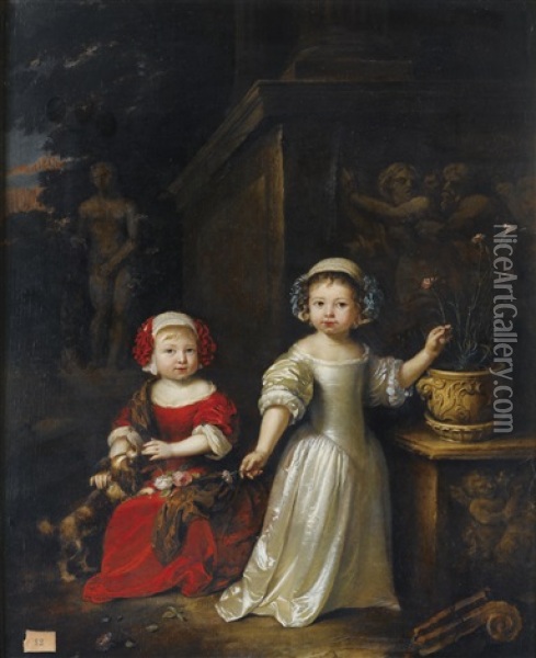 Portrait De Deux Jeunes Enfants Oil Painting - Caspar Netscher