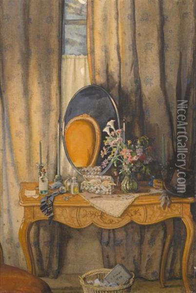 A Lady's Dressing Table Oil Painting - Konstantin Andreevic Somov