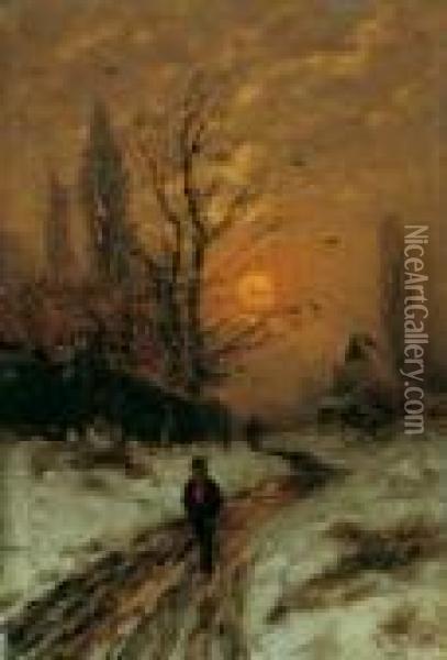 Ein Winterabend. Oil Painting - Ludwig Munthe