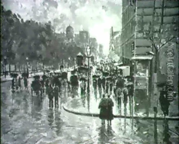 Rainy Street Scene, Paris Oil Painting - Attilio Pratella