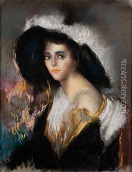 Retrato De Dama Consombrero Oil Painting - Maximino Pena Y Munoz