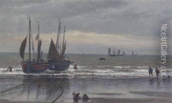 Hastings - Boats Low Water Oil Painting - William Henry Borrow