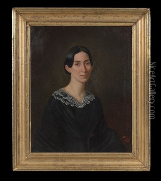 Portrait Of A Creole Lady In A Lace Collar Oil Painting - Adolf D. Rinck