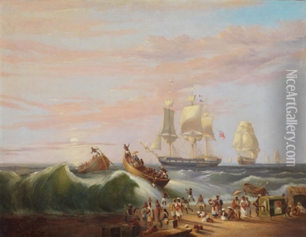 Coming Ashore At Madras Oil Painting - William John Huggins