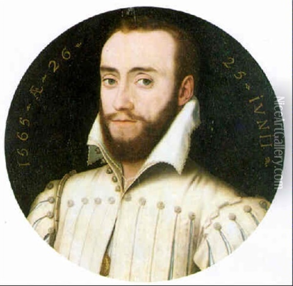 Portrait Of A Bearded Gentleman, Aged 26 Wearing A White Slashed Tunic And A White Collar Oil Painting - Francois Clouet