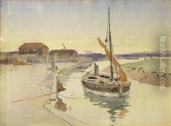 Barge On The River Rother At Rye, No. 52 Oil Painting - David Thomas Rose