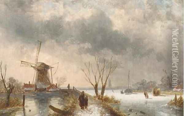 A frozen winter landscape Oil Painting - Charles Henri Leickert