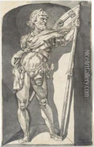 Study Of A Soldier Holding A Lance, Standing In A Niche Oil Painting - Johann Henry Fuseli