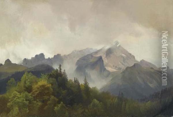 Mountain Landscape Oil Painting - Johann Gottfried Steffan