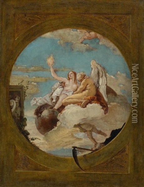 Time Discovering Truth. Bozzetto Oil Painting - Giovanni Battista Tiepolo