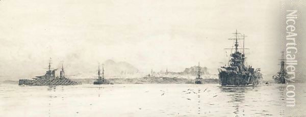 Naval Manoeuvres Oil Painting - William Lionel Wyllie