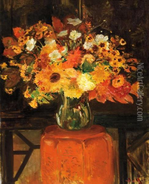 Bouquet De Fleurs Sur Une Table Oil Painting - Jacques-Emile Blanche