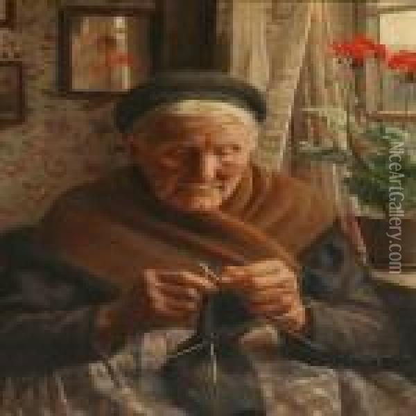 An Old Woman At The Window Oil Painting - Peder Mork Monsted